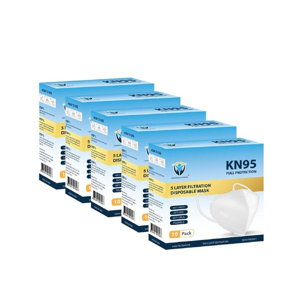 5 Pack of 10Pcs KN95 N95 Disposable Face Mask -White