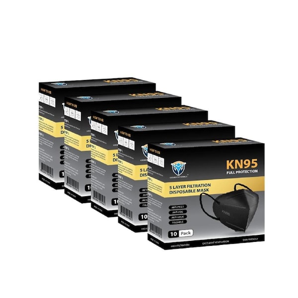 5 Pack of 10Pcs KN95 N95 Disposable Face Mask -Black