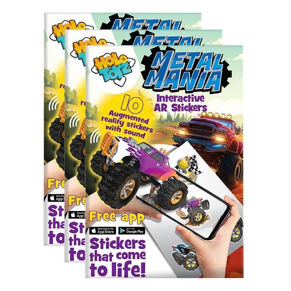 3x 10pc Holotoyz HoloArtz Metal Mania Augmented Reality Stickers Kids Art 3y+