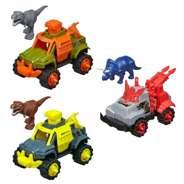 3PK Nikko Road Rippers Easy Snap n Play Dinos vs Trucks Kids Vehicle Toy Asst 3+