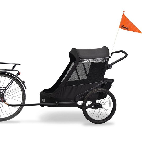 Wike Premium Suspension Children's Bike Trailer with Stroller & Jogging Kit - Black