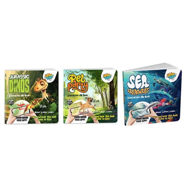HoloToyz Jurassic Dinos/Pet Party/Sea Creatures Kids Fun AR Book Combo Set 3y+