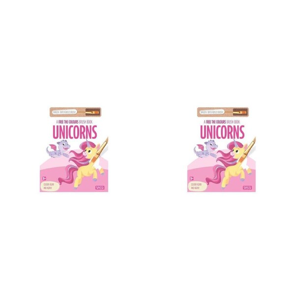 2PK Sassi Free the Colours Reusable Paint Brush Kids Painting Book Unicorns 3y+