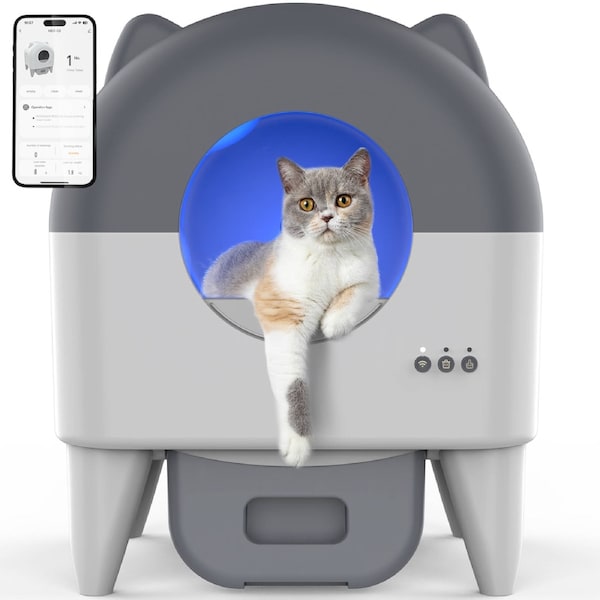 Advwin 90L Self Cleaning Cat Litter Box with Litter Mat Smart App Control