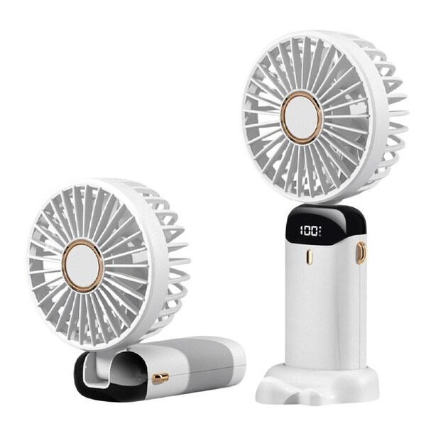 5 Speeds & Digital Display Ultra Quiet Handheld Fan Rechargeable USB White