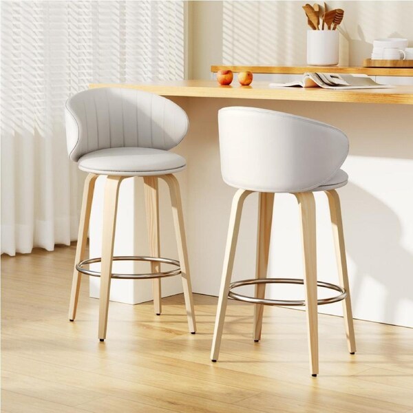 2x Artiss Bar Stools Dining Chairs Contoured Leather Wood Stool