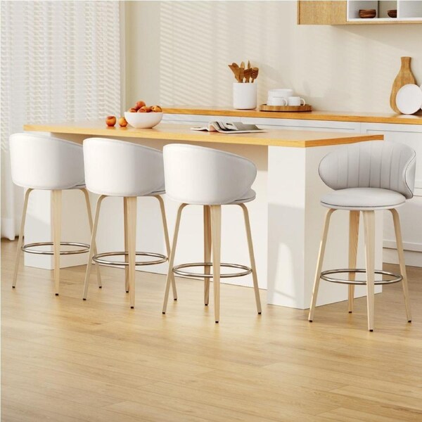 4x Artiss Bar Stools Dining Chairs Contoured Leather Wood Stool