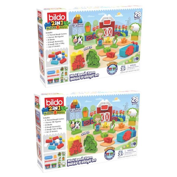 2PK Bildo Mini Ranch Farm Blocks & Dough Set Kids/Children Educational Toy 3y+
