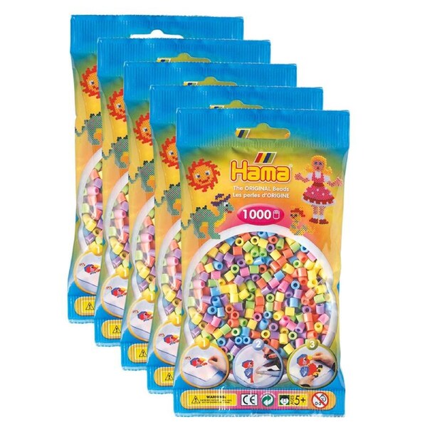 5x 1000pc Hama Bead&nbsp;Bags Kids DIY Building Activity Art/Craft Toy Pastel 5y+