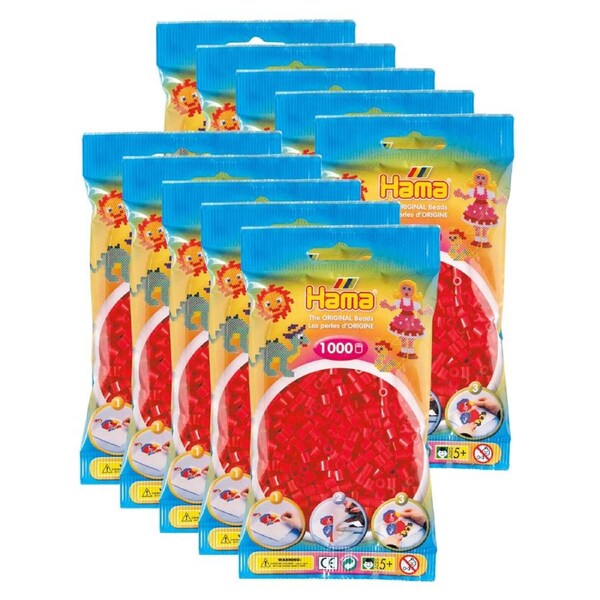 10x 1000pc Hama Bead&nbsp;Bags Kids DIY Building Activity Art/Craft Play Toy Red 5y+