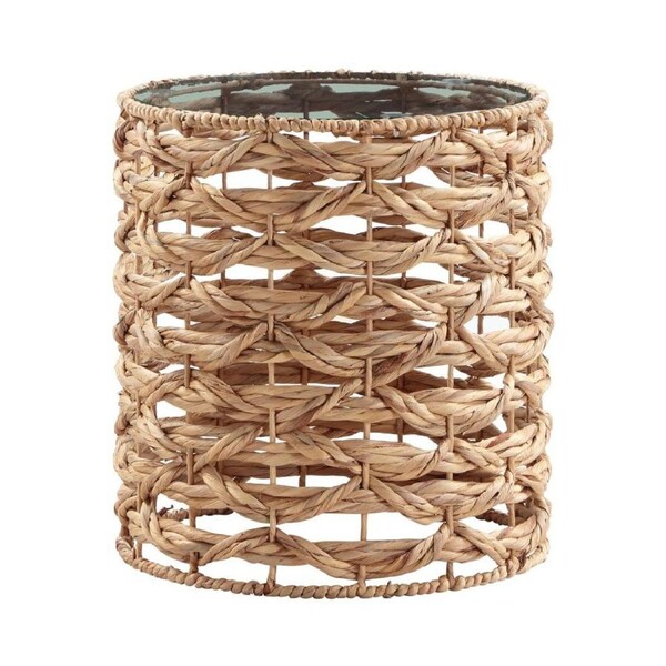 Agnes Side Table Bedside Round Glass Top Woven