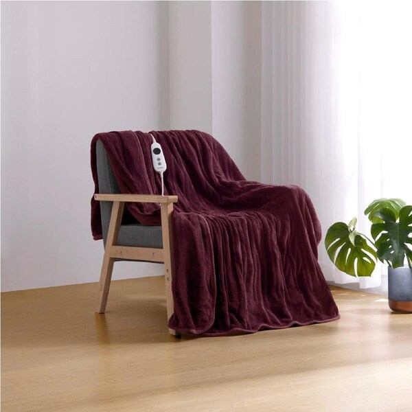 Dreamaker Coral Fleece Electric Heated Throw Blanket Washable Cherry 130x160cm