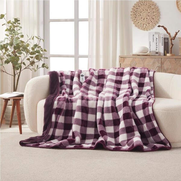 Dreamaker Gingham Plush Heated Throw Cherry - 180x200cm