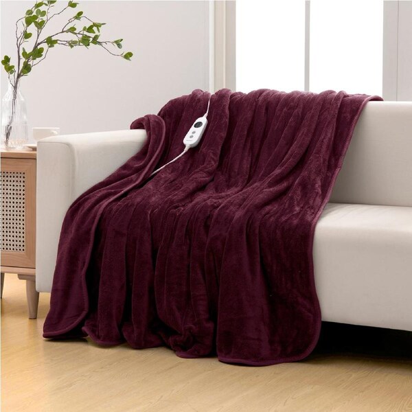 Dreamaker Coral Fleece Electric Heated Throw Blanket Washable Cherry 180x200cm