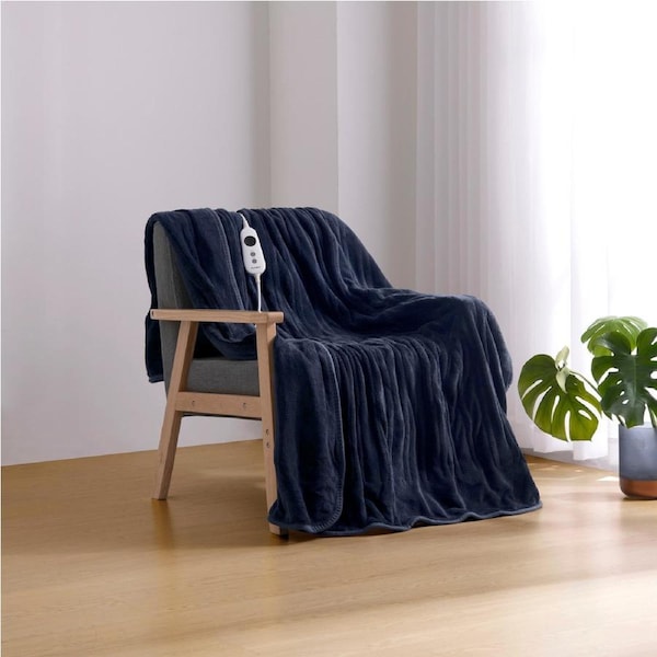 Dreamaker Kingston Coral Fleece Electric Heated Throw Blanket Washable Midnight Blue 130x160cm