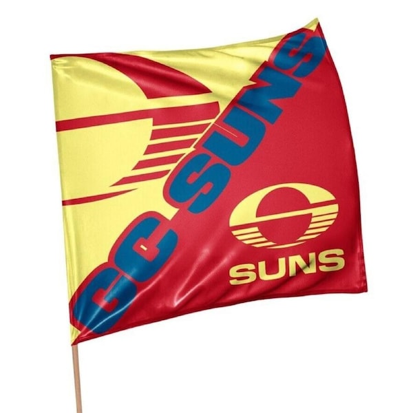 AFL Square Flag - Gold Coast Suns - Supporter Flag With Pole - 70 x 70cm