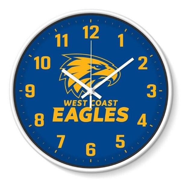 AFL Wall Clock - West Coast Eagles - Plastic - 30cm Diameter - Team Logo