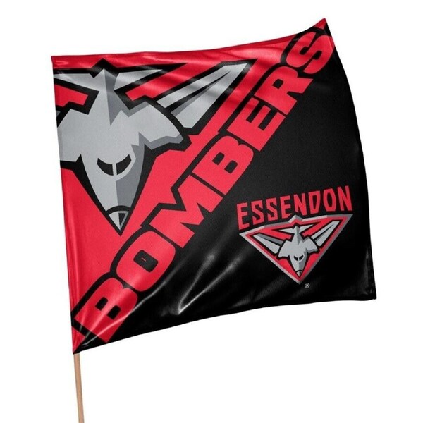 AFL Square Flag - Essendon Bombers - Supporter Flag With Pole - 70 x 70cm