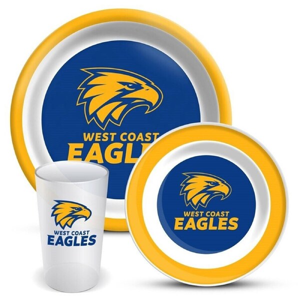 AFL 3 Piece Dinner Set - West Coast Eagles - Melamine Plate, Bowl, Cup
