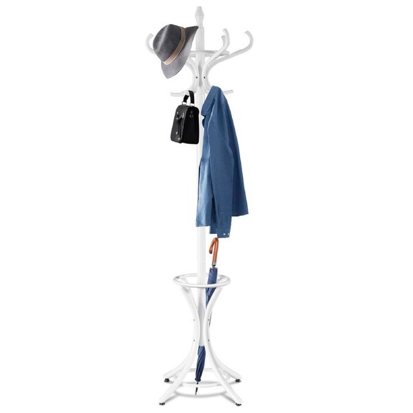 Costway 12 Hook Wood Coat Rack Clothes Hat Stand Bag Hanger White