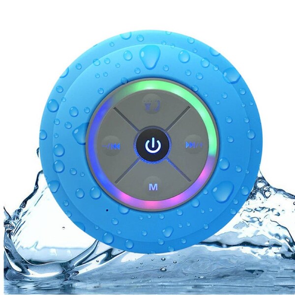 Catzon Mini Bluetooth Shower Speaker with LED Light and Suction Cup-Blue