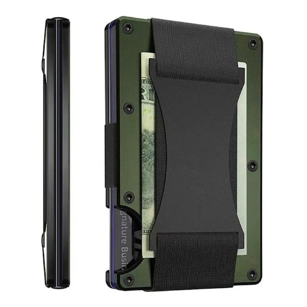 Nevenka Slim Wallet for Men Aluminum RFID Blocking Front Pocket with Money Belt-Army Green