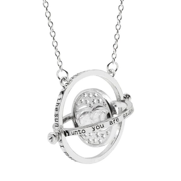 Nevenka Time Hourglass Necklace Alloy Rotating Time Turner Pendant-Silver
