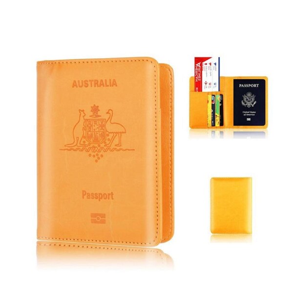 Nevenka Australia Passport Holder RFID Blocking PU Leather with Card Slots-Orange