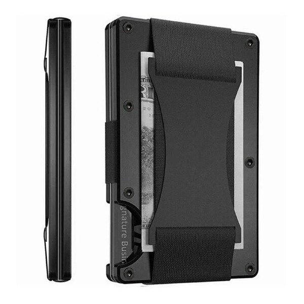 Nevenka Slim Wallet for Men Aluminum RFID Blocking Front Pocket with Money Belt-Black