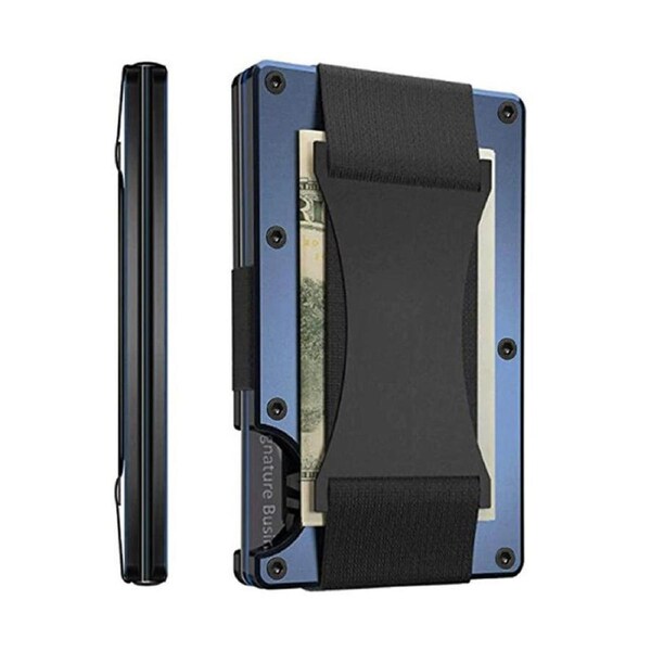 Nevenka Slim Wallet for Men Aluminum RFID Blocking Front Pocket with Money Belt-Royal Blue