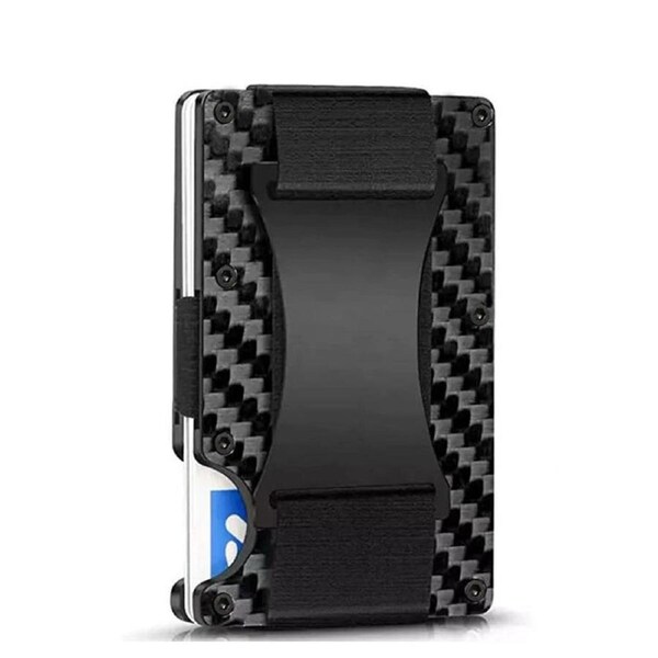 Nevenka Slim Wallet for Men Aluminum RFID Blocking Front Pocket with Money Belt-Carbon A