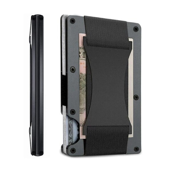 Nevenka Slim Wallet for Men Aluminum RFID Blocking Front Pocket with Money Belt-Dark Grey