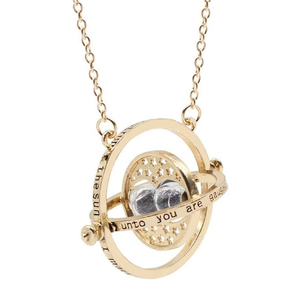 Nevenka Time Hourglass Necklace Alloy Rotating Time Turner Pendant-Black