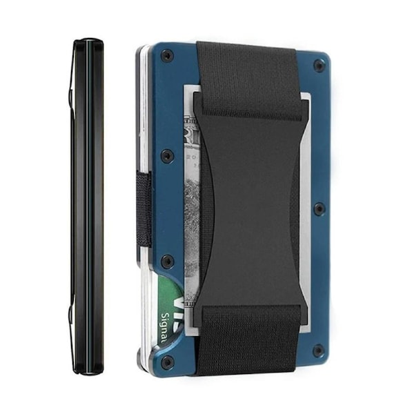 Nevenka Slim Wallet for Men Aluminum RFID Blocking Front Pocket with Money Belt-Navy Blue