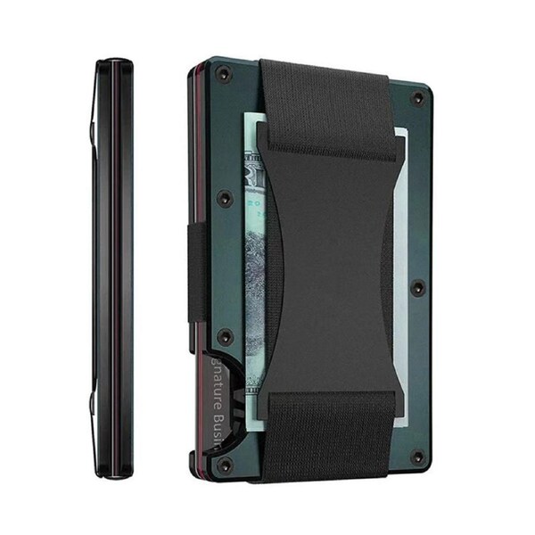 Nevenka Slim Wallet for Men Aluminum RFID Blocking Front Pocket with Money Belt-Dark Green
