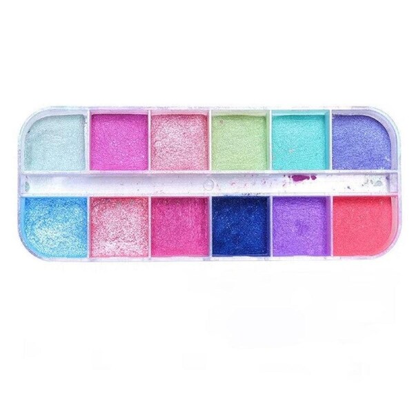 12 Colour Aurora Chrome Nail Powder Palette Shimmer Dust for UV Gel Nails