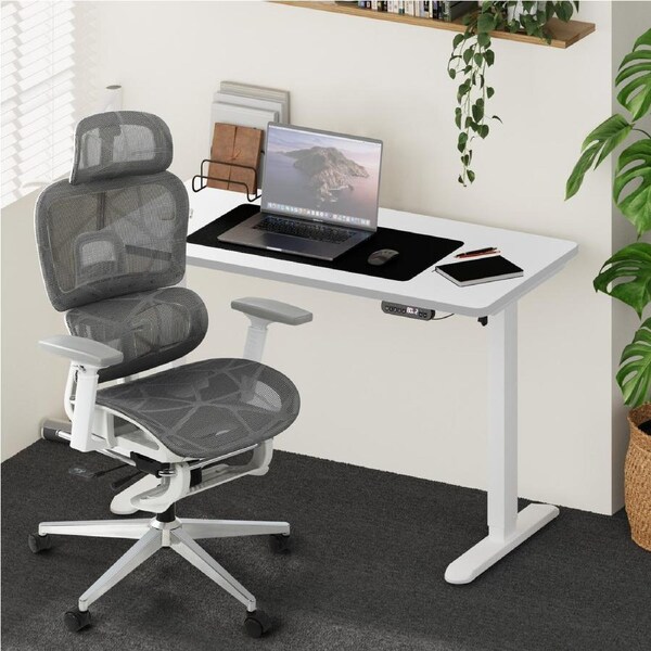 Oikiture Office Desk and Chair Set Mesh Ergonomic Chair Sit-stand Desk GY&WH