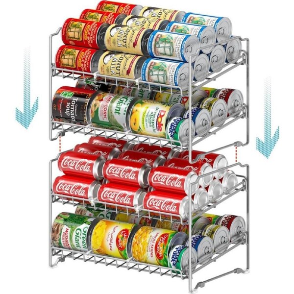 SimpleHouseware 2 Pack Stackable 2 Tier Can Rack, Silver