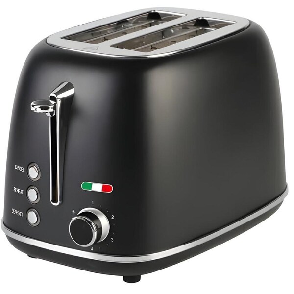 Vintage 2 Slice Toaster - Black Stainless Steel, 825W - Extra Wide Slots, 6 Browning Levels, Defrost & Reheat, High-Lift Lever