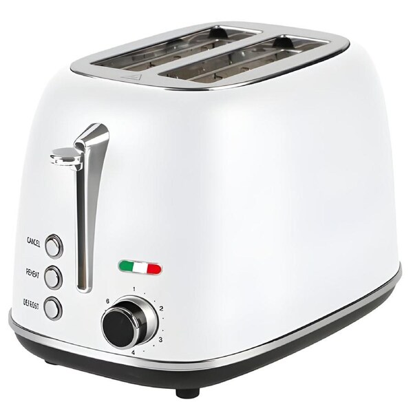 Vintage 2 Slice Toaster - White Stainless Steel, 825W - Extra Wide Slots, 6 Browning Levels, Defrost & Reheat, High-Lift Lever
