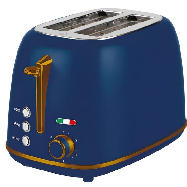 Vintage 2 Slice Toaster - Copper Blue Stainless Steel, 825W - Extra Wide Slots, 6 Browning Levels, Defrost & Reheat, High-Lift Lever