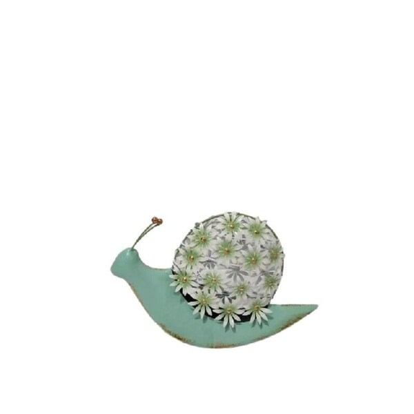Willow & Silk Decorative Ornament Metal Snail 34cm Green W/Flowers Decor