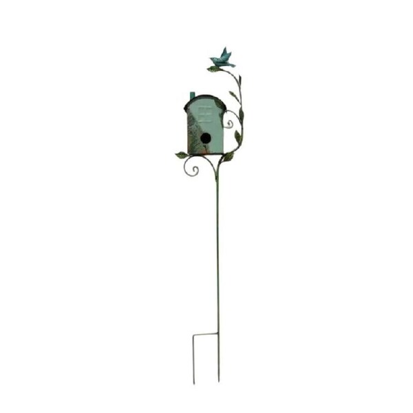 Willow & Silk Metal 118cm Green/Blue Bird House w/ Bird Garden Stake