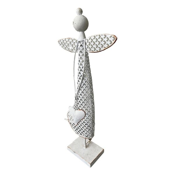 Willow & Silk Metal 61.5cm White Angel w/Heart Garden Figurine On Base