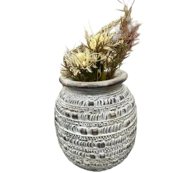 Willow & Silk Wooden 27cm Handmade White/Natural Vase