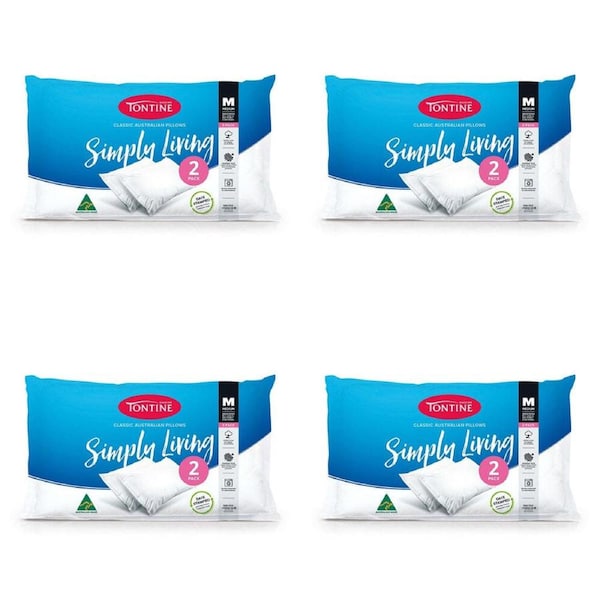 8pc Tontine 46x72cm Simply Living Cotton Pillow Medium Profile Home Bedding WHT