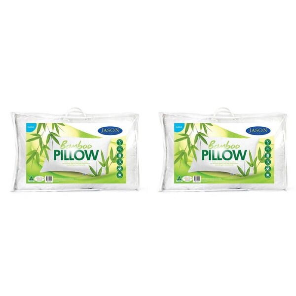 2PK Jason Medium Feel Rectangle Bamboo Pillow Home Sleeping Cushion White