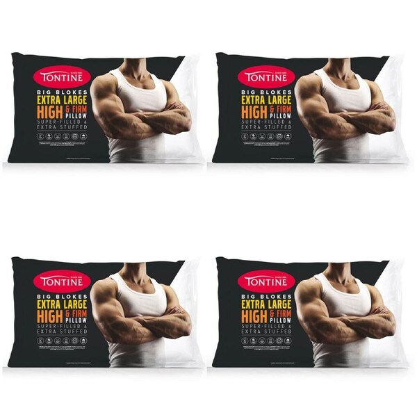4PK Tontine Big Blokes Extra Large High & Firm Sleeping Pillow Cushion Bedding