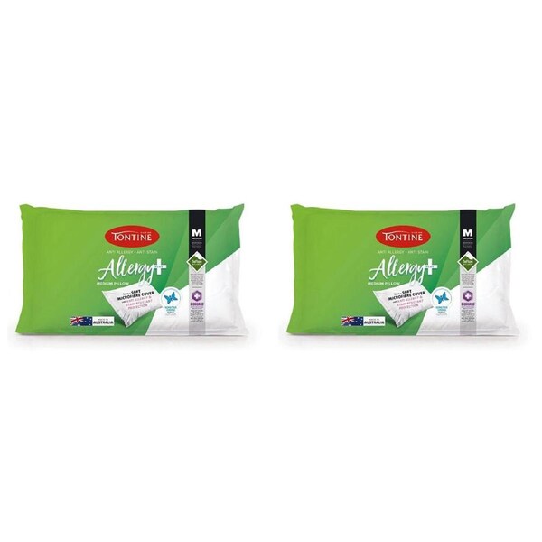 2PK Tontine 46x72cm Allergy Plus Cotton Sleep Pillow Medium Profile Home Bedding
