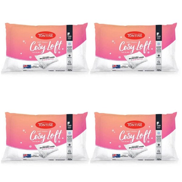 4PK Tontine Cosy Loft Sleeping Firm Pillow Cushion Rectangle Home Bedding White